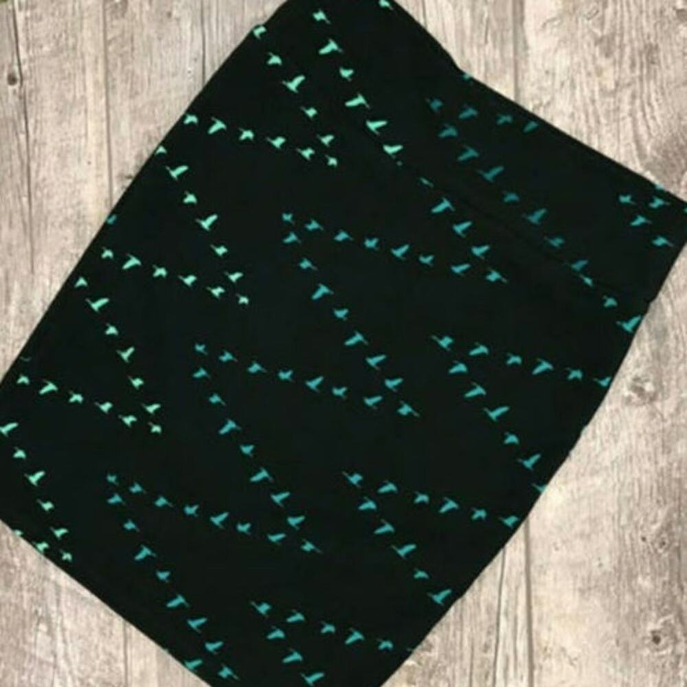 NWT Bird print Lularoe midi length skirt "Cassie", hunter forest green, sz XS
